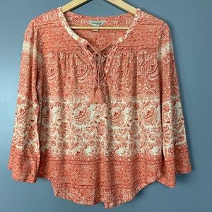Lucky Brand Peasant Tassel Blouse L Boho Adorable